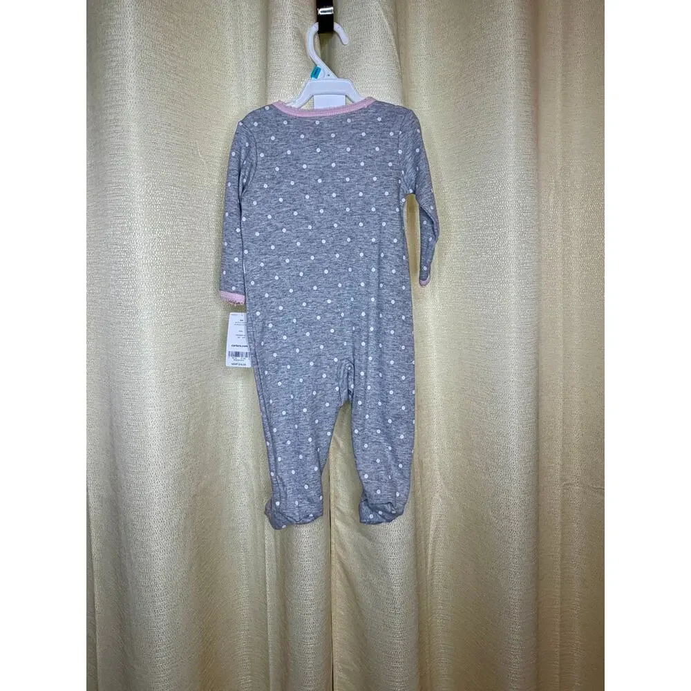 Carters Unicorn with baloons gray whit polka dot footed pajamas NWT